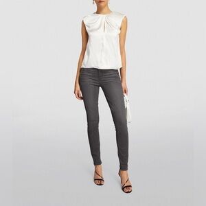 NWT PAIGE ultra high rise Hoxton Ankle Raw Hem Smokey Charcoal Black denim w 24